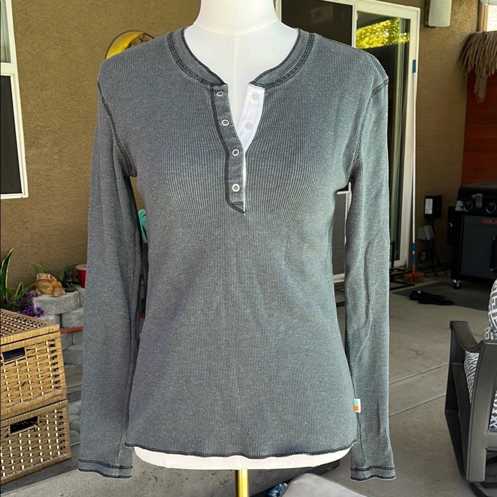 Lucy Charcoal Long Sleeve Henley Tee